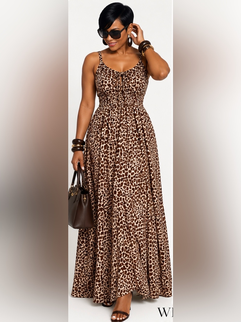 NWT Green Goddess Leopard Print Maxi Dress in Brown and Cream